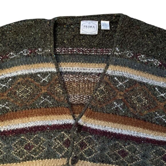 Vintage Prima Maglia Cardigan Mens LG Striped Grandpa Dad Wool Blend 90s Sweater - Picture 4 of 16